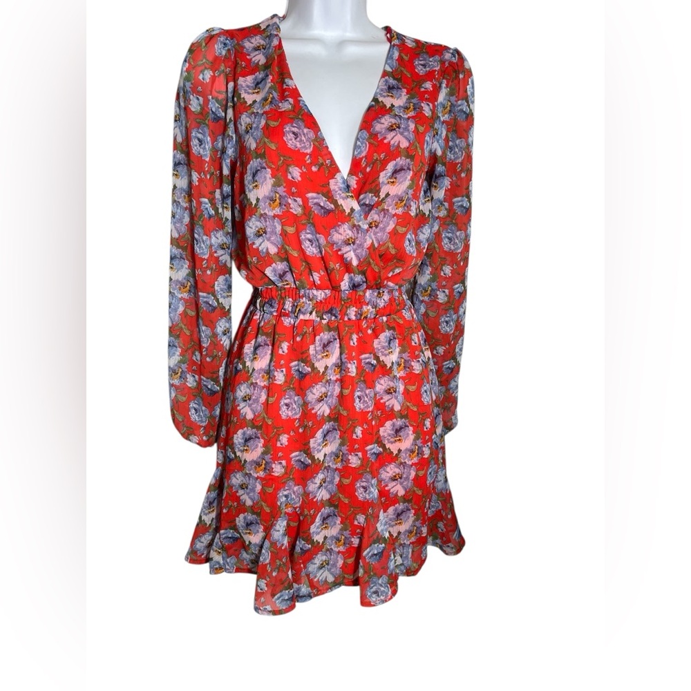 Mia Ami Dress size small Bright Red Long Sleeve Wrap Sundress‎ ❤️💙❤️